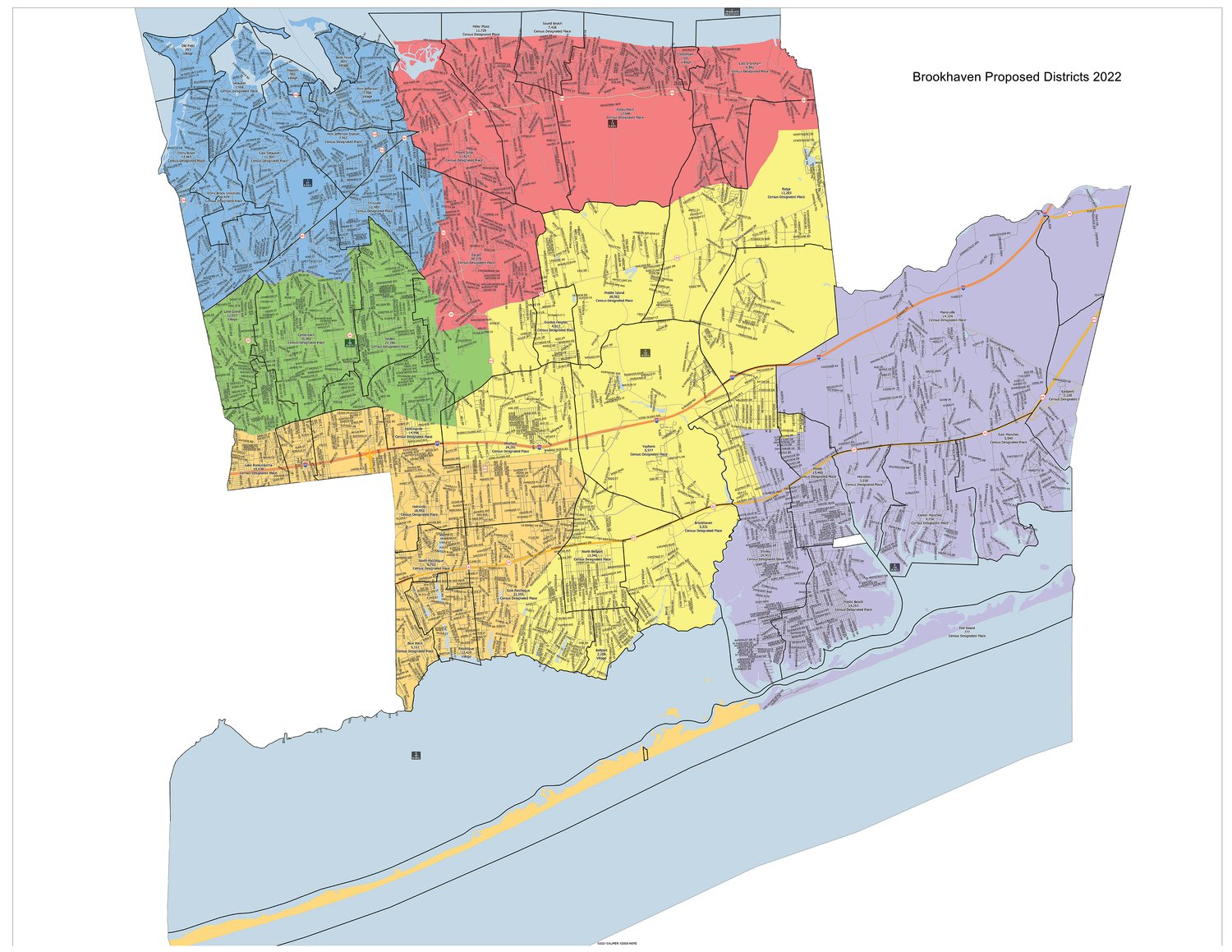 The Town of Brookhaven recently adopted this map as the newly redistricted map which will be
in effect for the next decade.